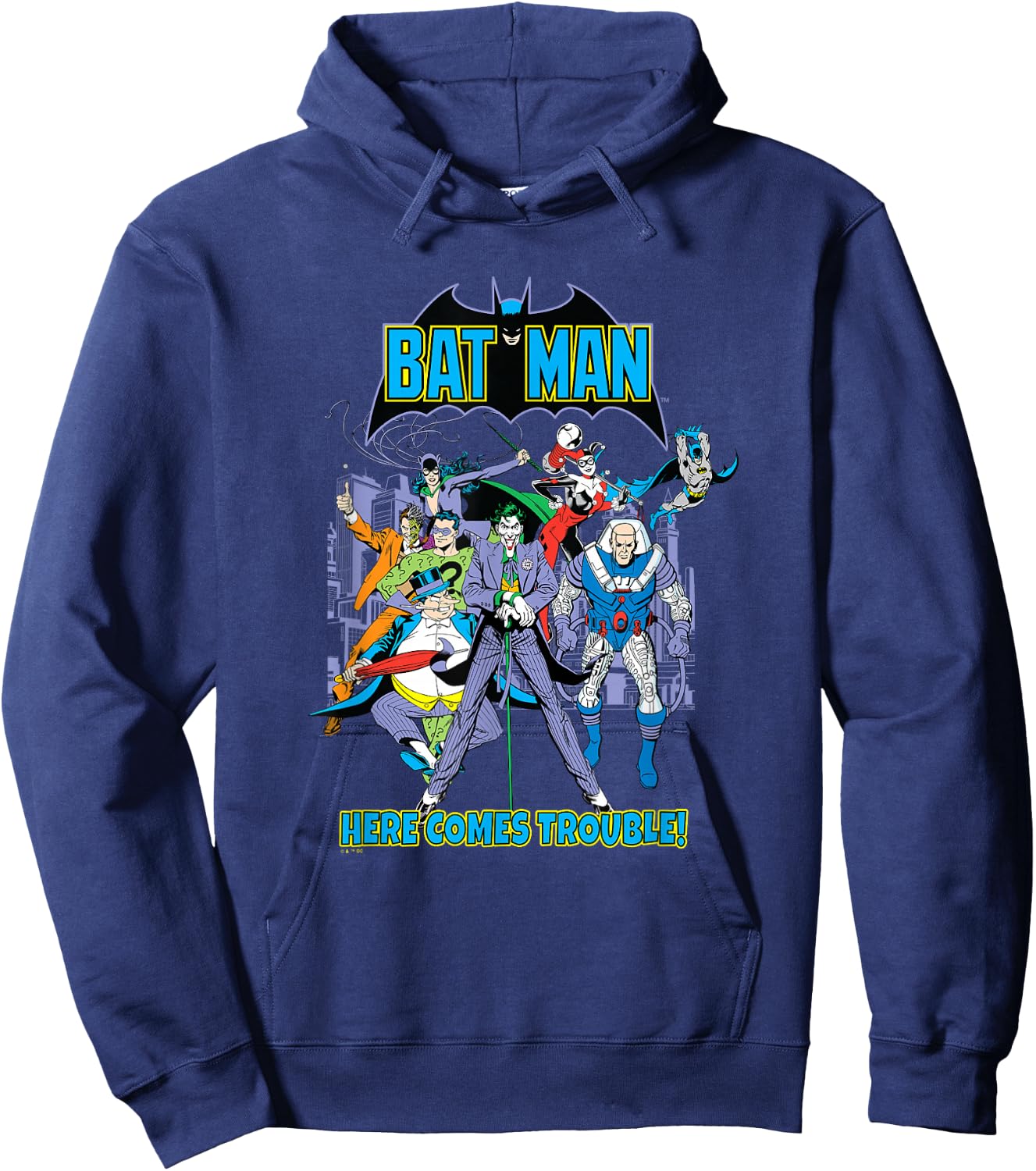 DC Comics Batman Here Comes Trouble! Villain Team Group Shot Hoodie - Hoodie | Navy