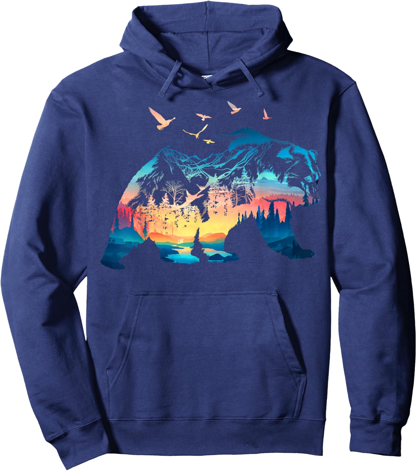Bear Nature Outdoor Mountains Forest Trees Bear Wildlife Hoodie - Hoodie | Navy