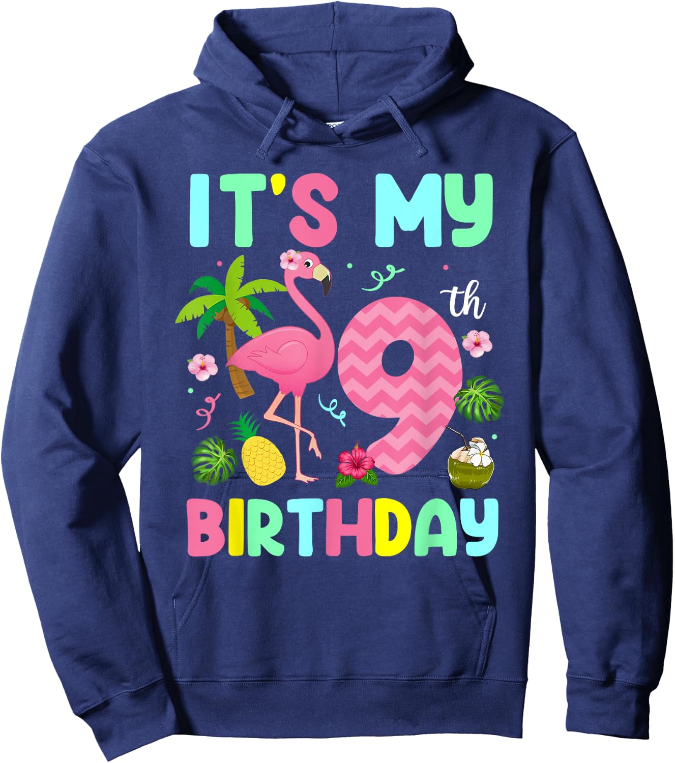 It's My 9th Birthday Flamingo Shirt Hawaii 9 Yrs Old Girl Hoodie - Hoodie | Navy