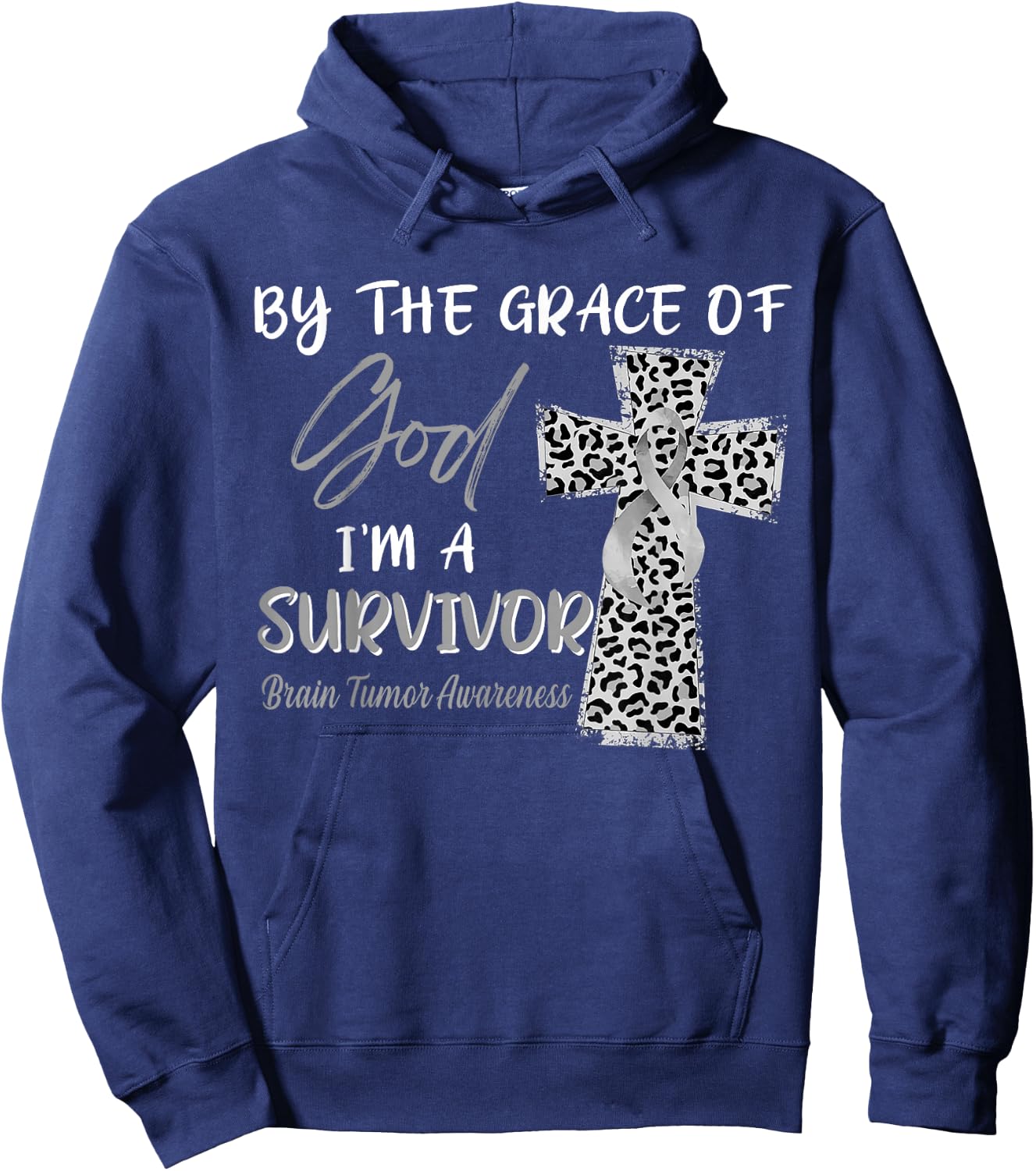 I'm A Survivor Brain Tumor Awareness Grey Ribbon Hoodie - Hoodie | Navy