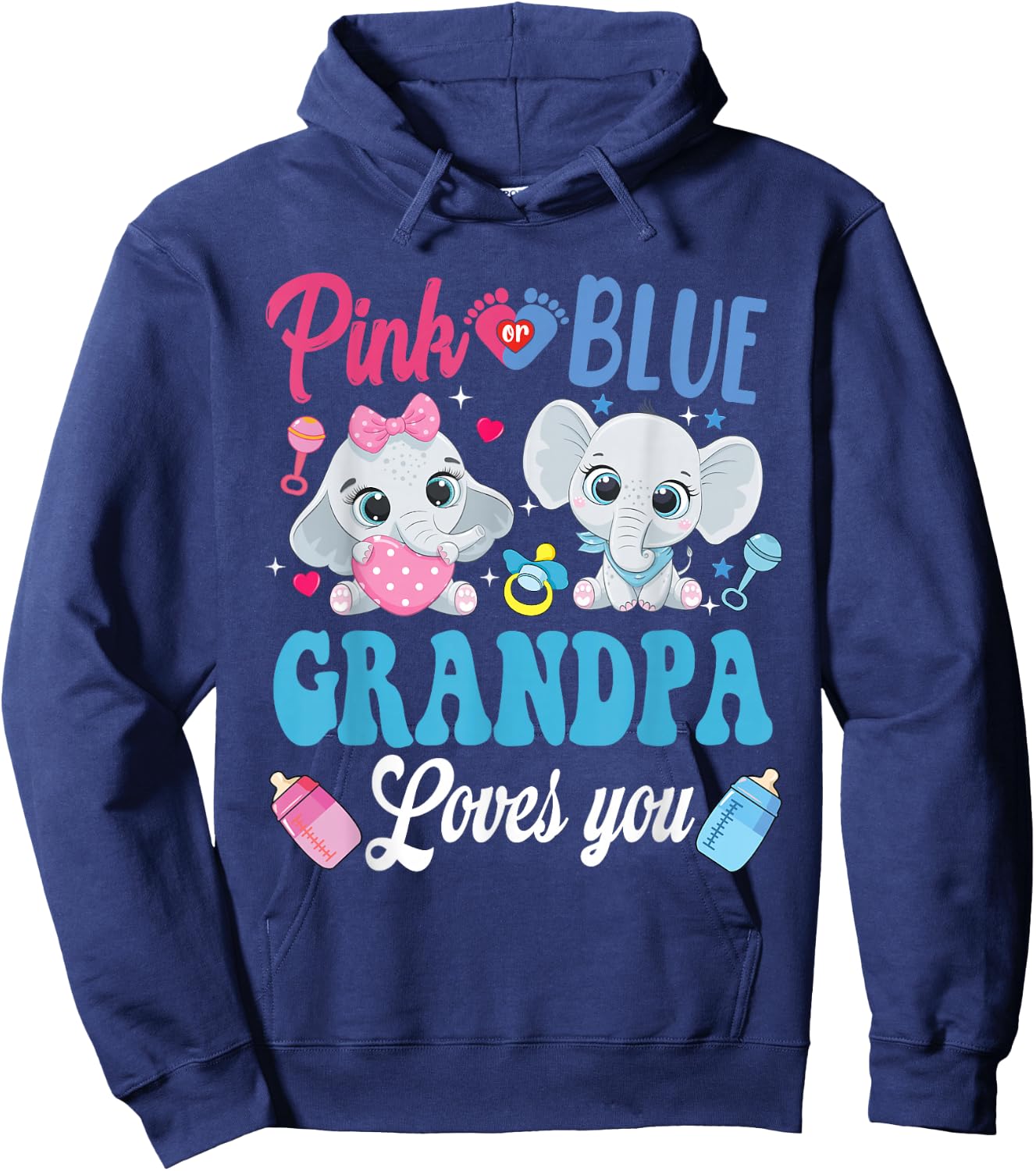 Pink Or Blue Grandpa Loves Your shirt Elephant Gender Reveal Hoodie - Hoodie | Navy