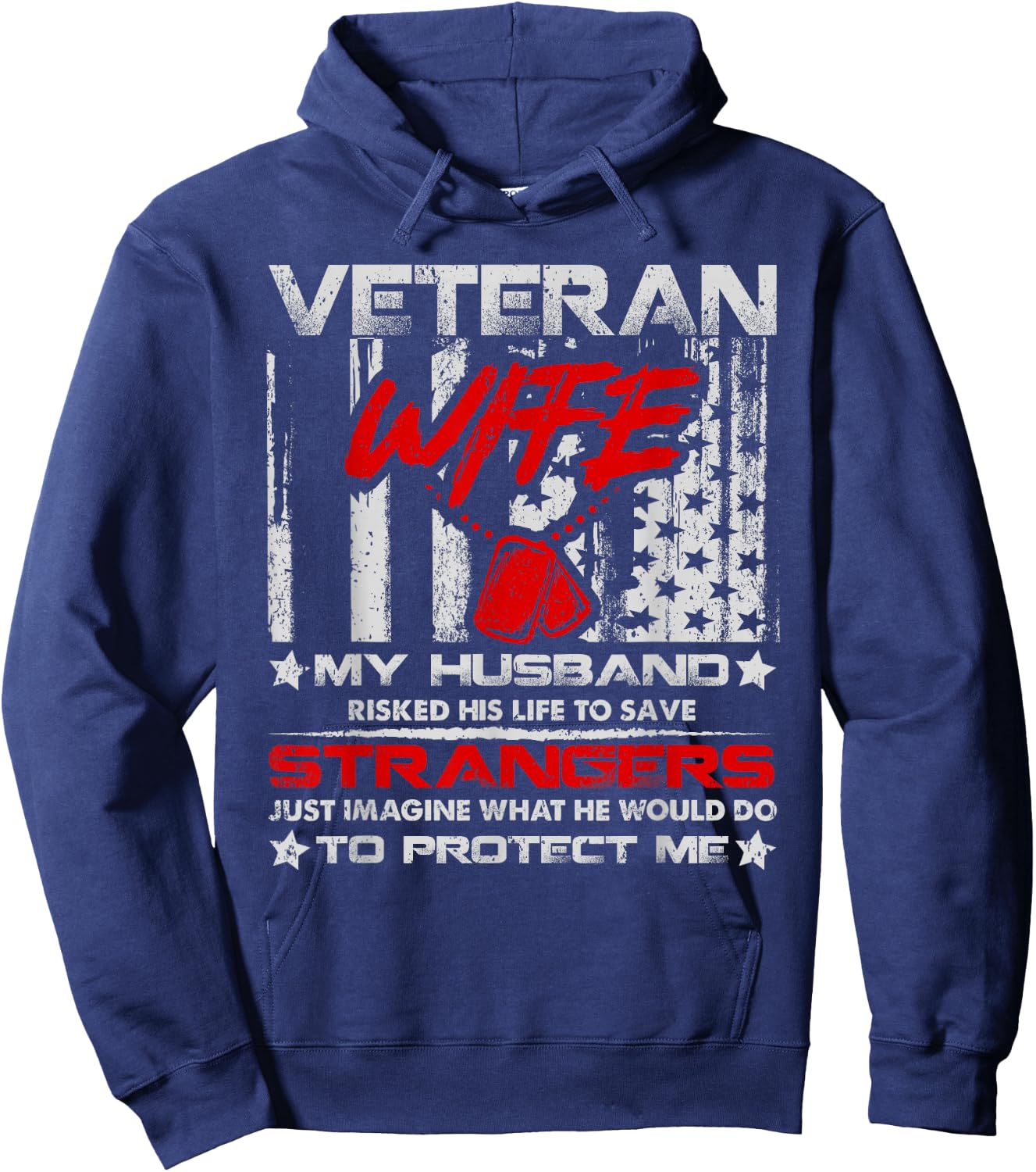 Veteran Wife My Husband Military Veteran American Vintage Hoodie - Hoodie | Navy