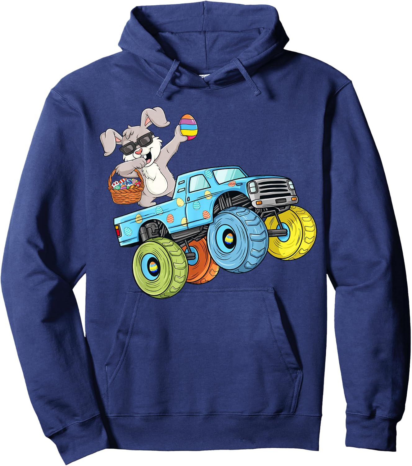 Dabbing Bunny Happy Easter Monster Truck Boys Girls Kids Hoodie - Hoodie | Navy