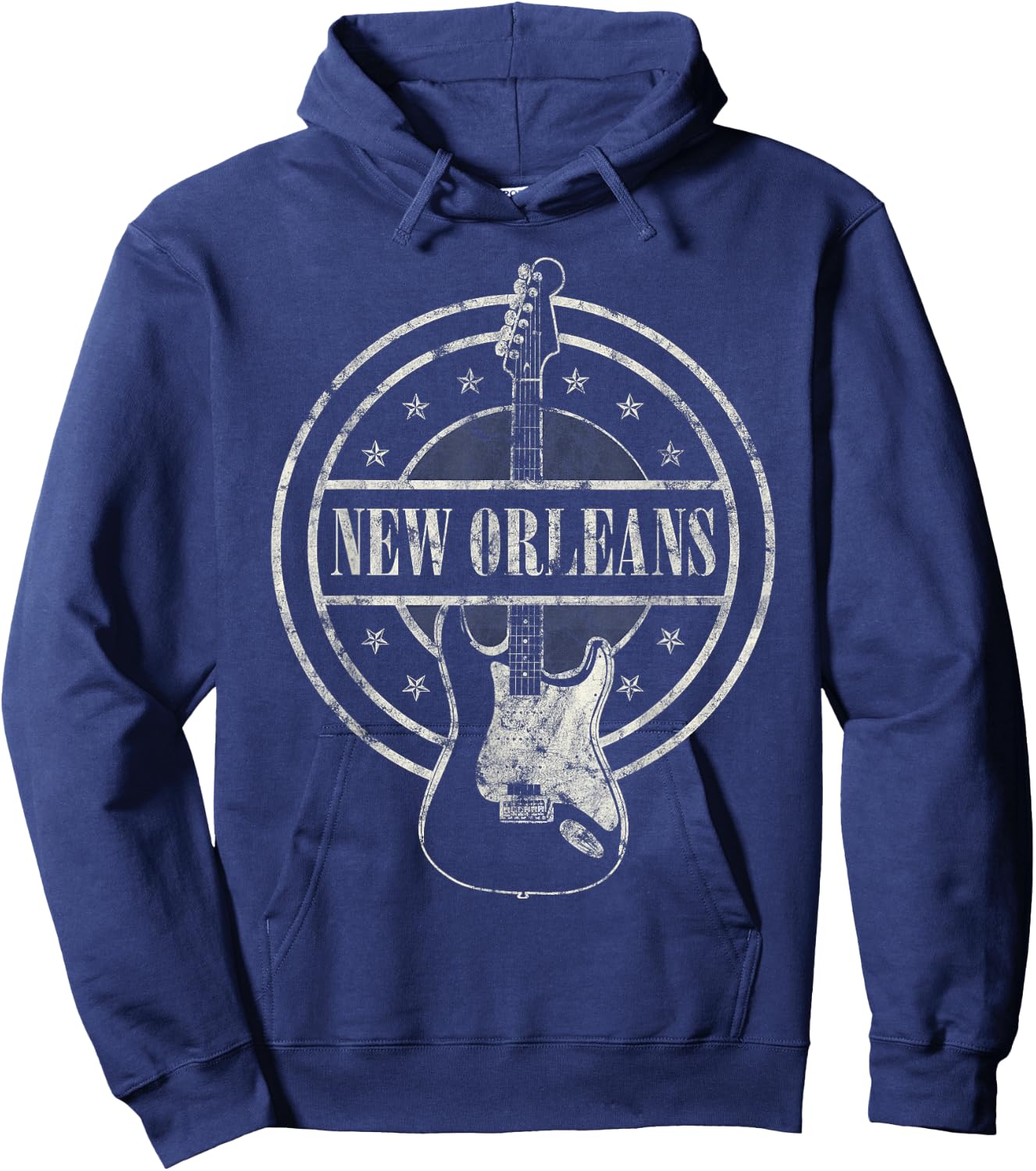 Vintage New Orleans Souvenir Rock and Roll Guitar Player Hoodie - Hoodie | Navy