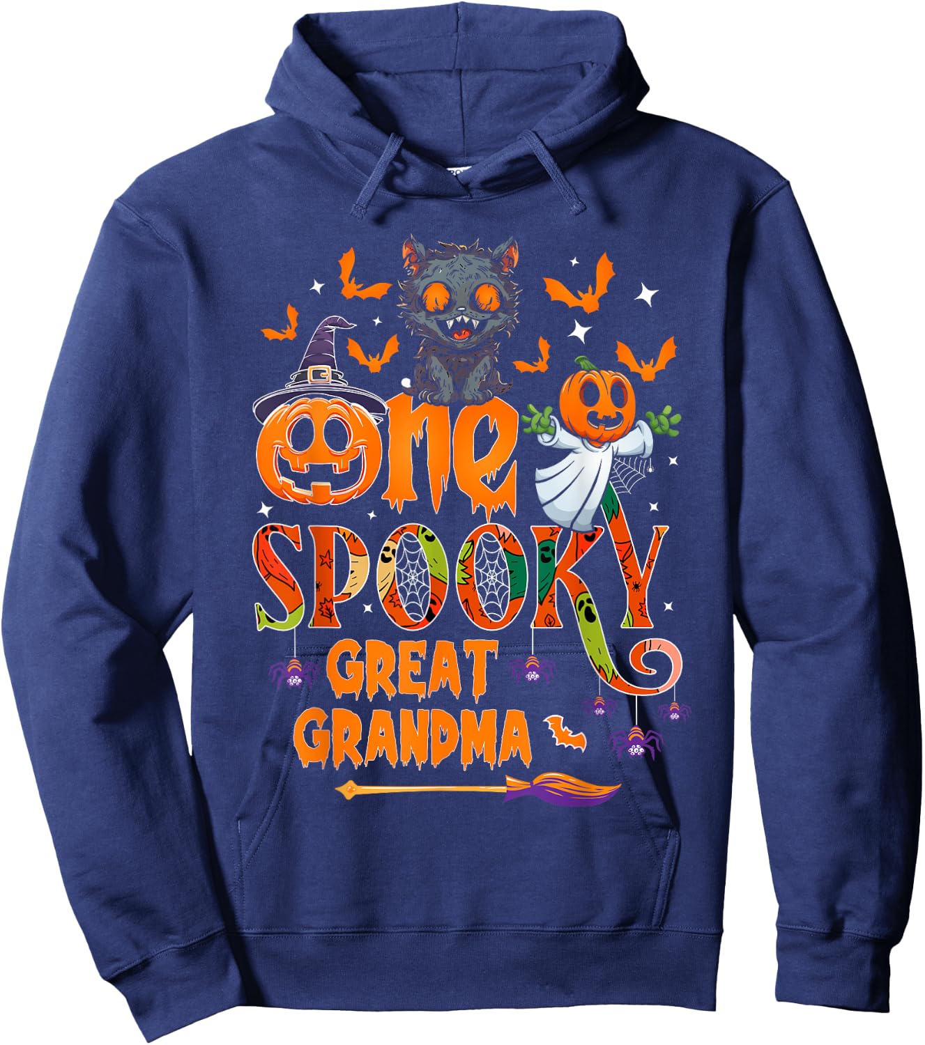 One spooky Great Grandma funny Halloween Grandma cat ghost Hoodie - Hoodie | Navy