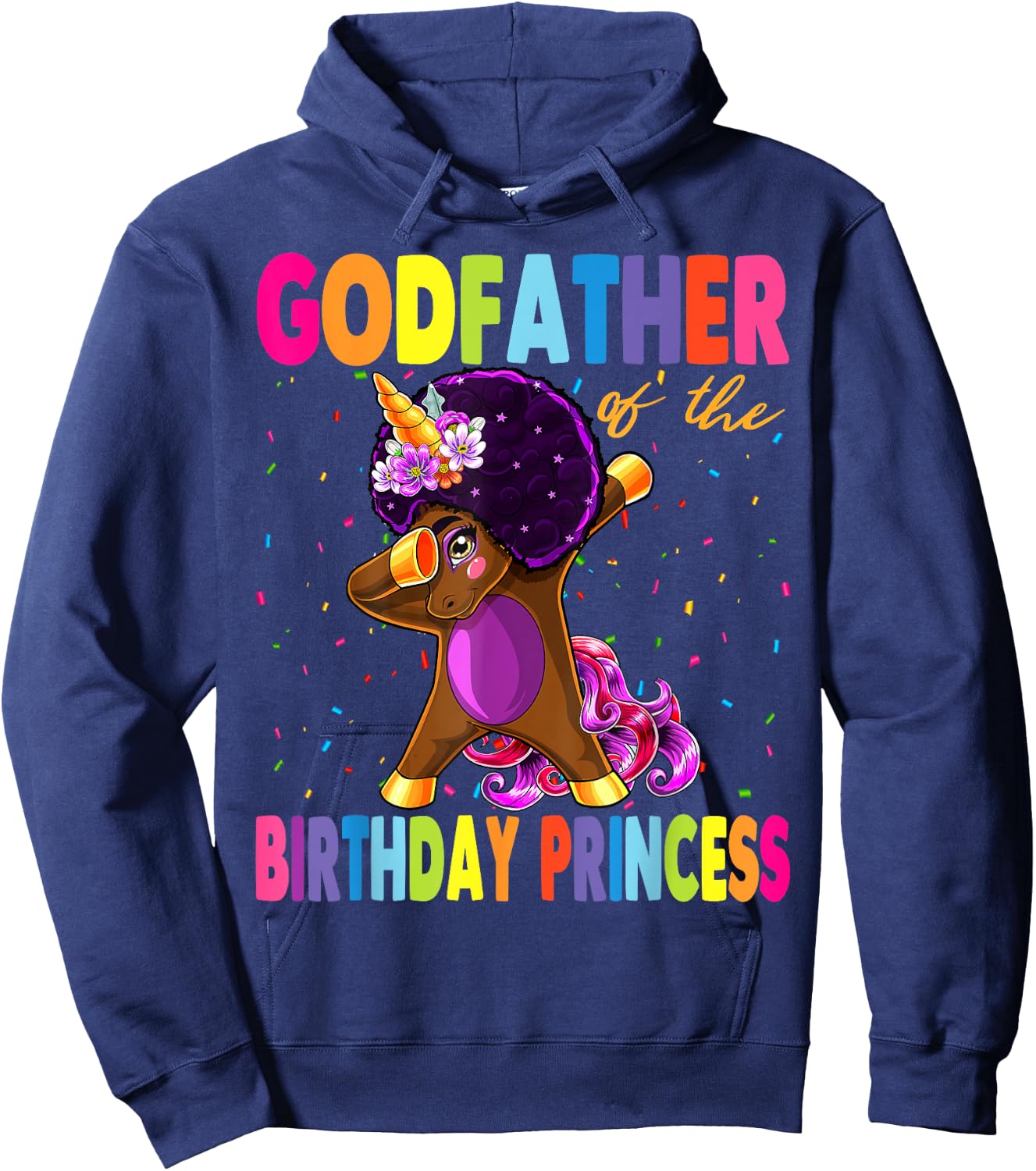Dabbing Unicorn Afro Godfather of the Birthday Princess Hoodie - Hoodie | Navy