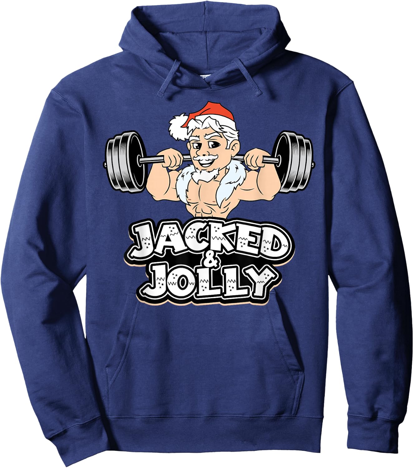 Jacked And Jolly Christmas Gym Workout Santa Lifting Funny Hoodie - Hoodie | Navy