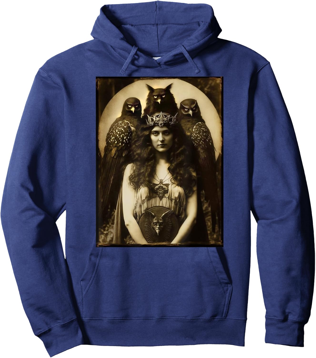 Vintage Witch Sorceress With Raptor Birds 1910s Photography Hoodie - Hoodie | Navy