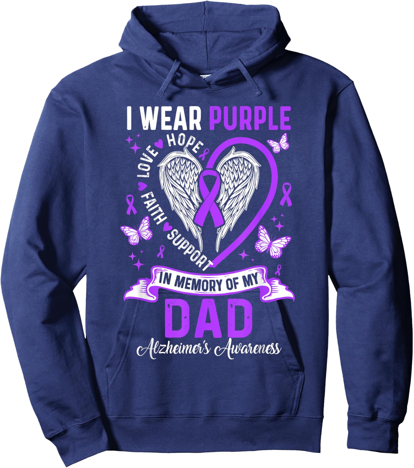I Wear Purple In Memory Of My Dad Alzheimer's Awareness Hoodie - Hoodie | Navy