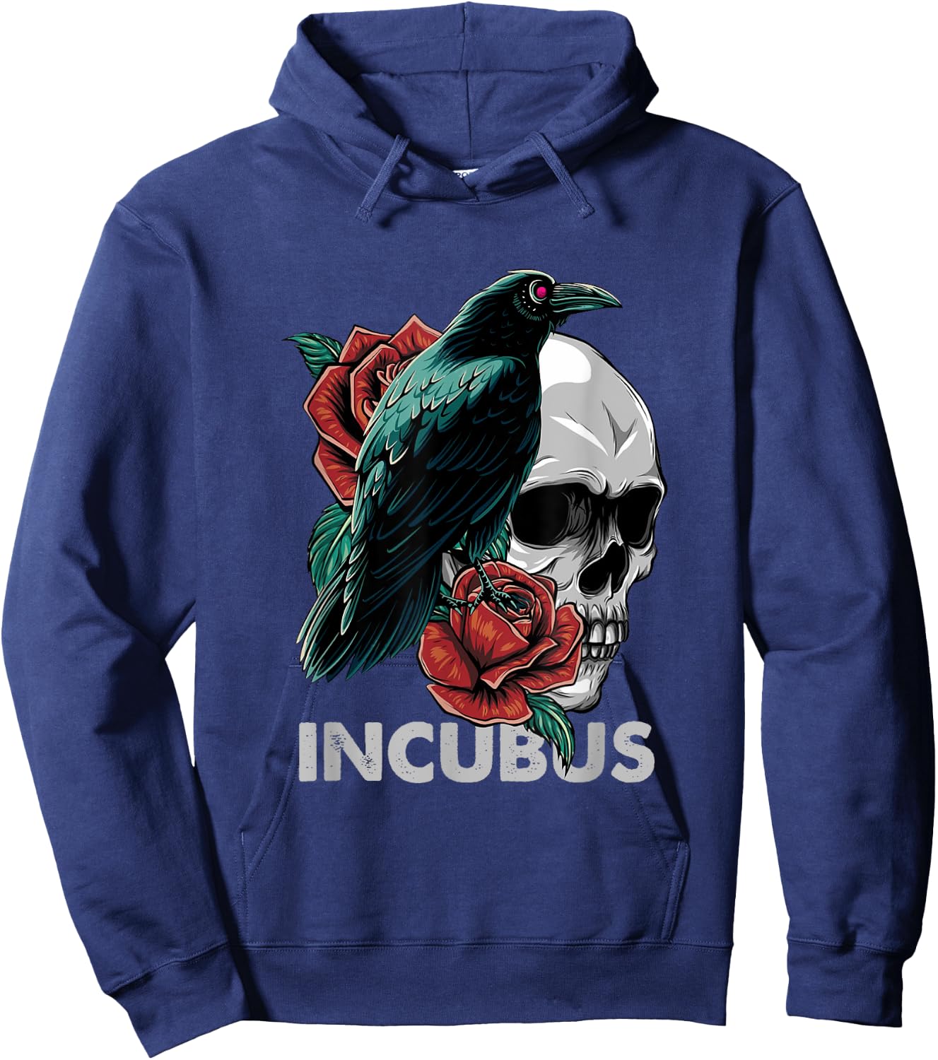Halloween Graphic Incubus-Crow Left Skull Morning And Flower Hoodie - Hoodie | Navy