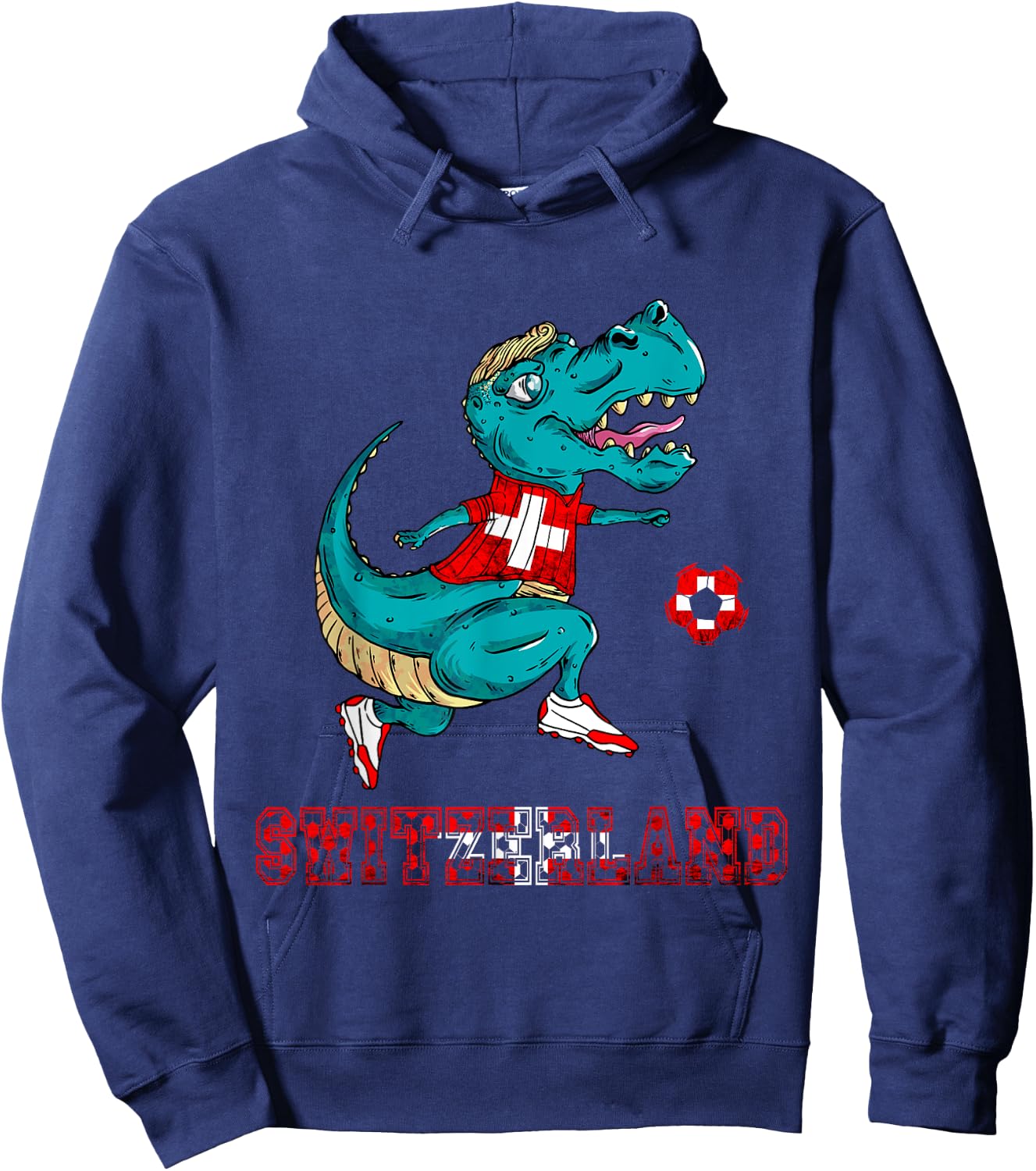 Switzerland Swiss Flag T-Rex Swiss Roots Swiss Football Team Hoodie - Hoodie | Navy