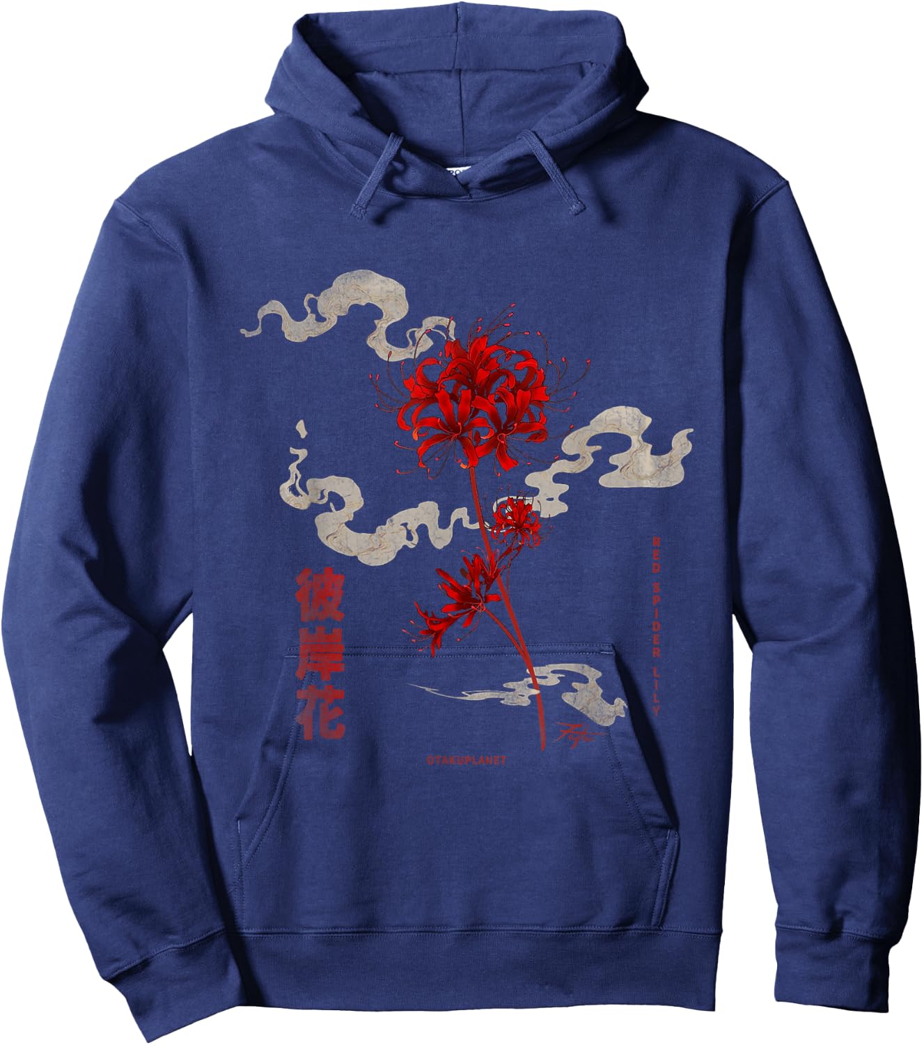 Higanbana or Red Spider Lily in 90s Harajuku Aesthetic Style Hoodie - Hoodie | Navy