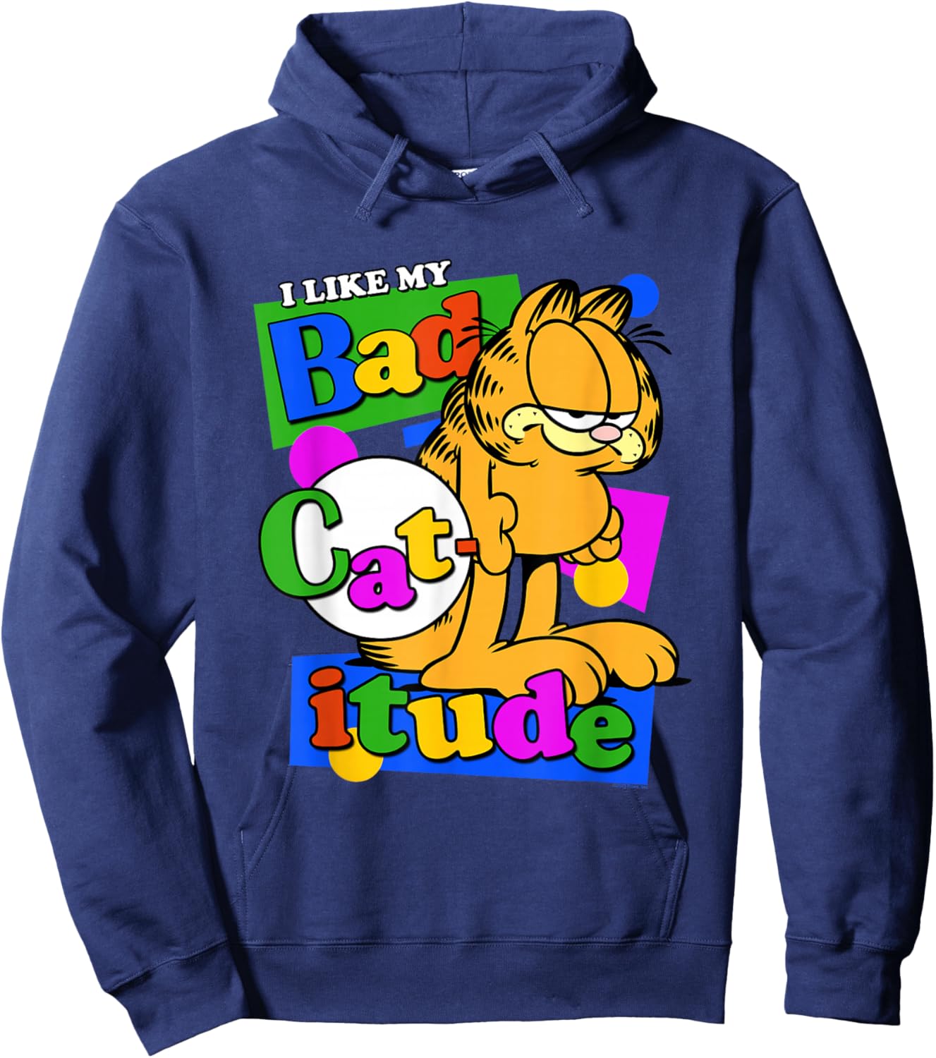 Garfield I Like My Bad Catitude Retro Cartoon Cat Hoodie - Hoodie | Navy