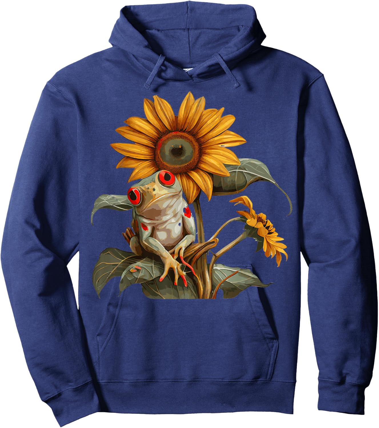 Cute Sunflower Red Eyed Tree Frog Lover Amphibian Hoodie - Hoodie | Navy