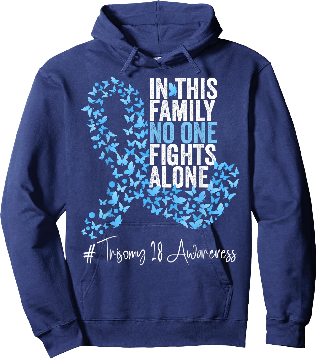Trisomy 18 Awareness Month Light Blue Ribbon Butterflies Hoodie - Hoodie | Navy