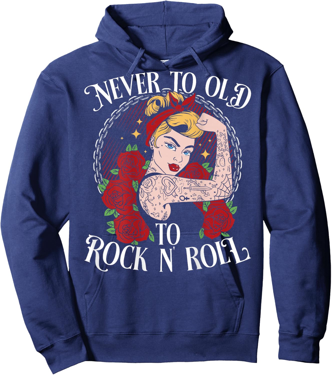 Never Too Old To Rock N'Roll | Rockabilly Hoodie - Hoodie | Navy