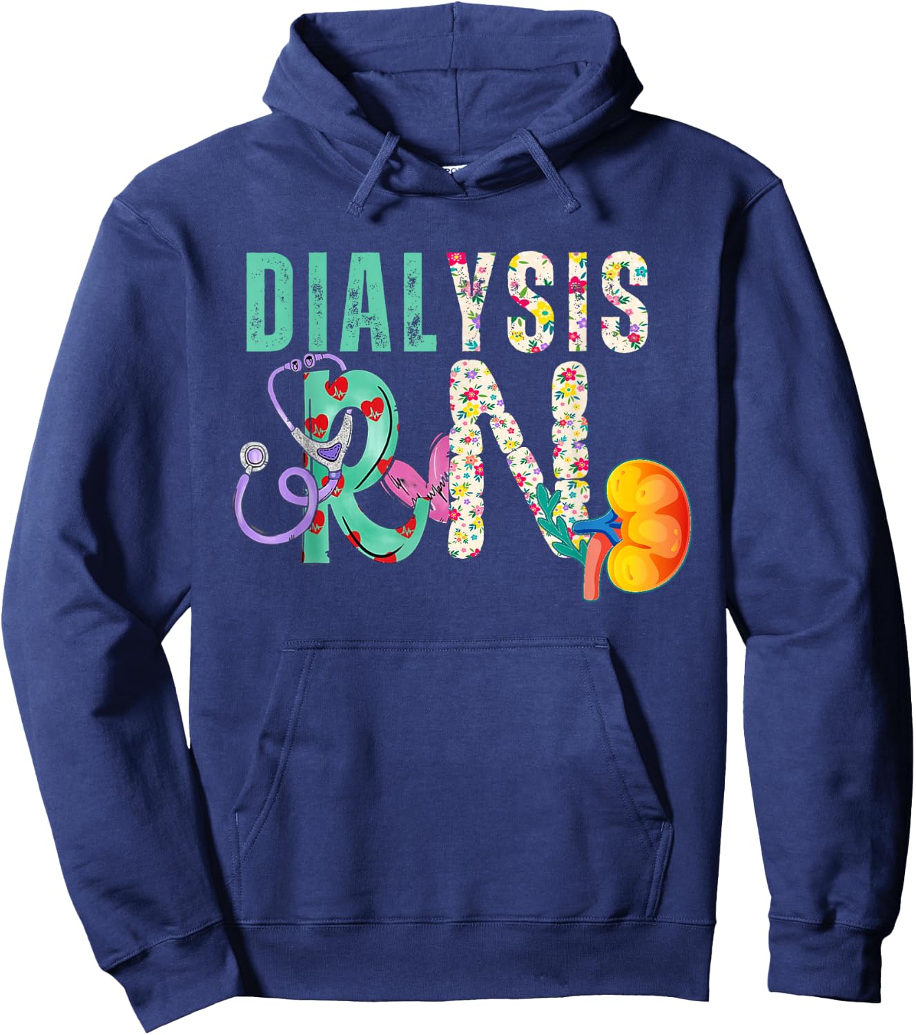 Dialysis Nephrology Nurse Black Women's Modern Letter Print Hoodie - Hoodie | Navy