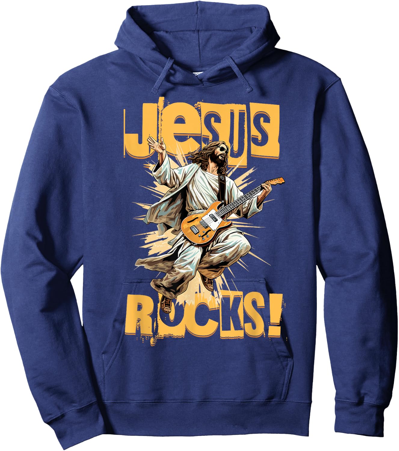 Church and Jesus Is My Jam Funny Jesus Rocks! Guitar Playing Jesus Christ Hoodie - Hoodie | Navy