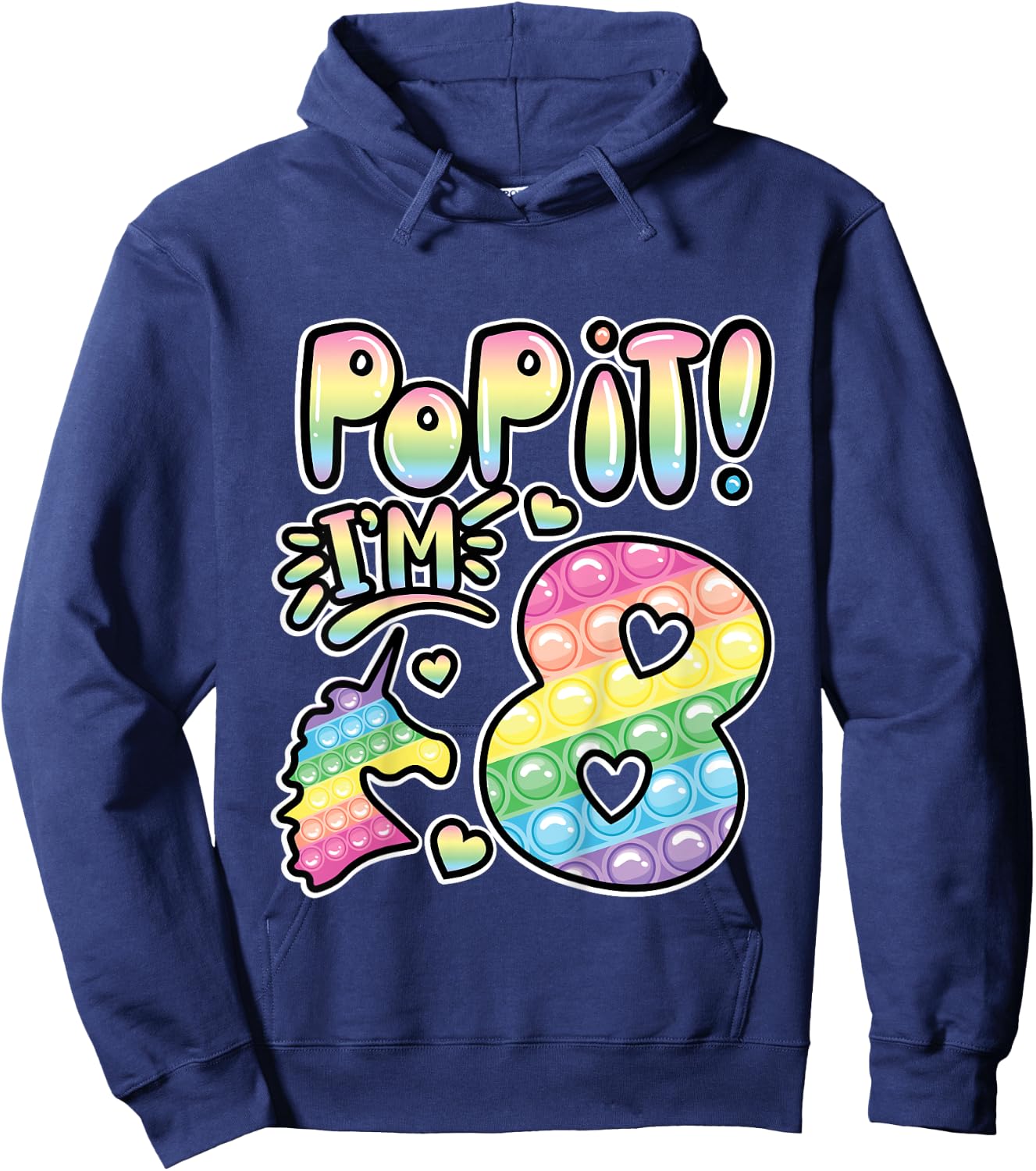 Pop It 8th Birthday Girls Boys 8 Years Old Fidget Hoodie - Hoodie | Navy