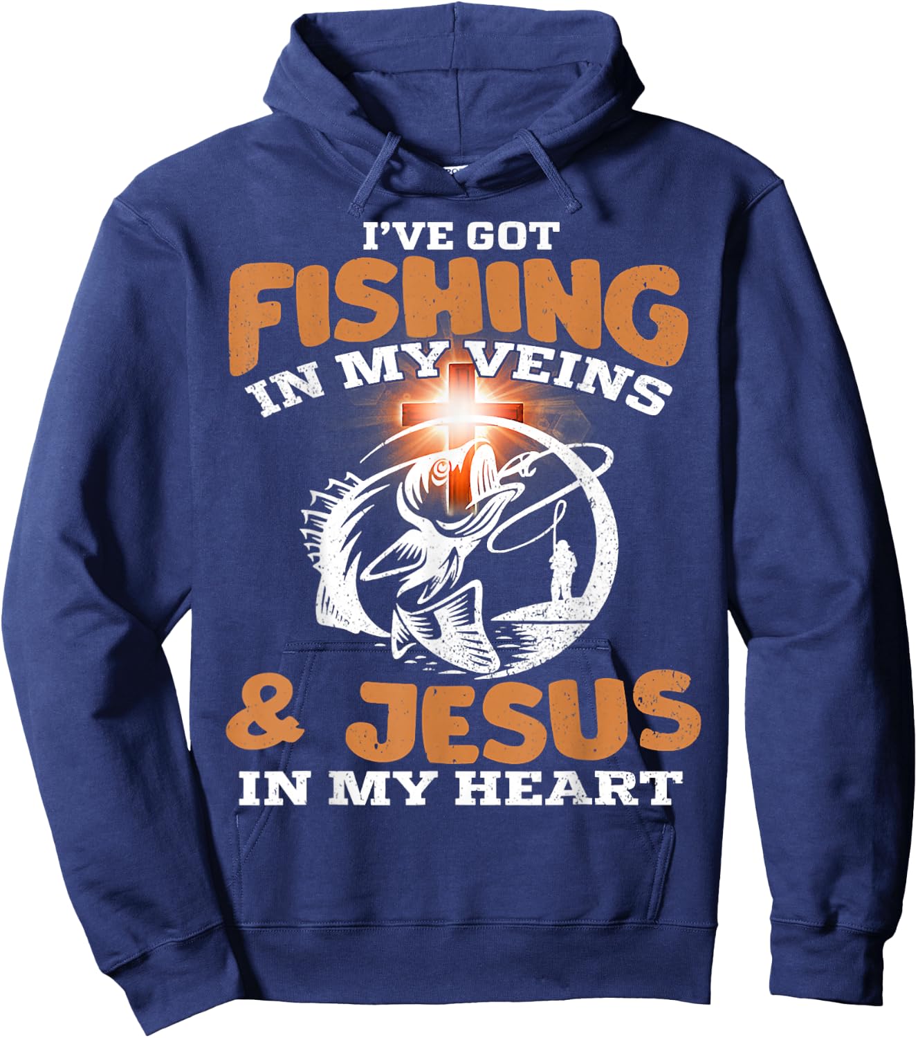 I've Got Fishing in My Veins and Jesus in My Heart Fisherman Hoodie - Hoodie | Navy