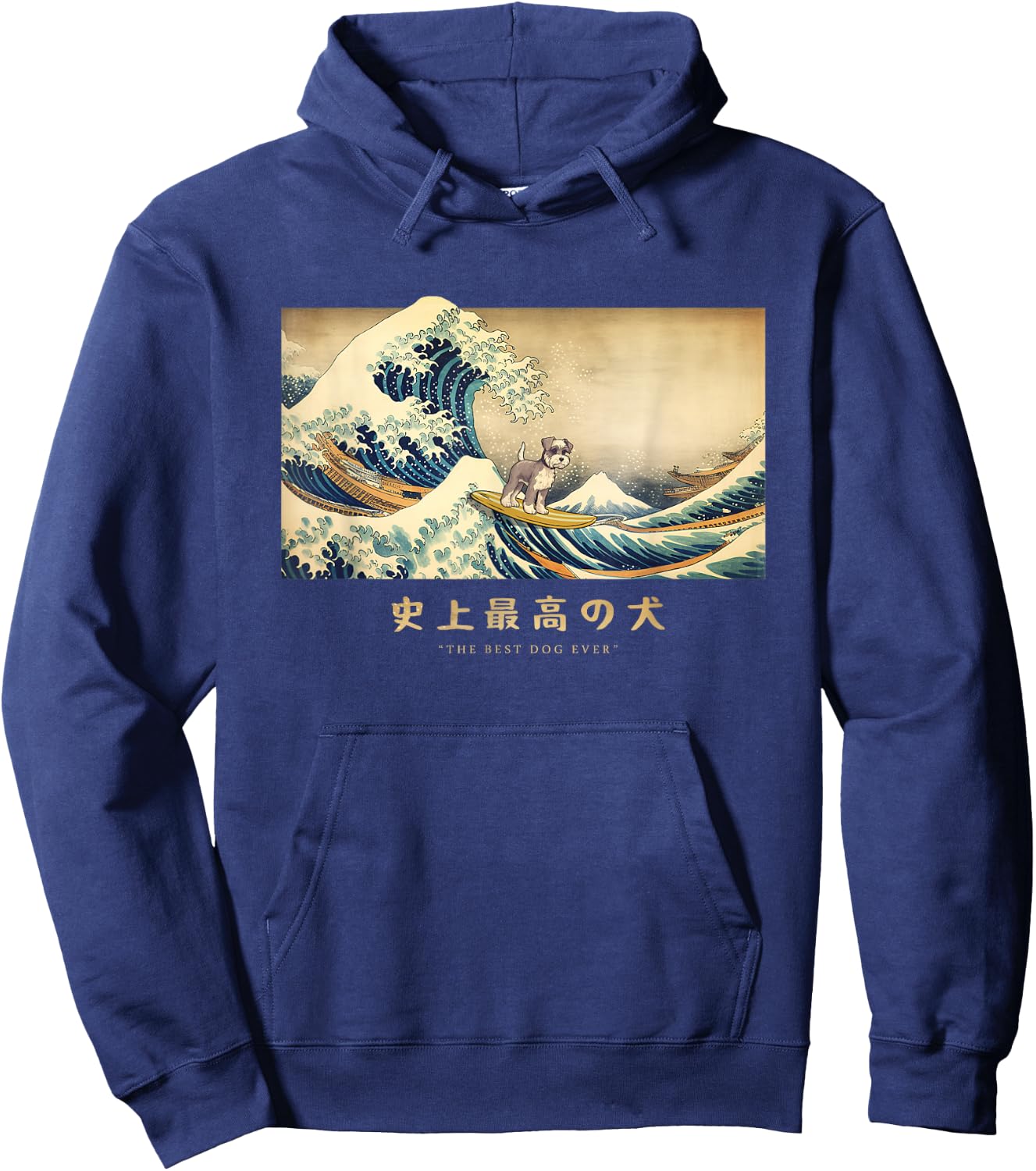 Surfing Miniature Schnauzer Kanagawa Wave Japanese Dog Funny Hoodie - Hoodie | Navy