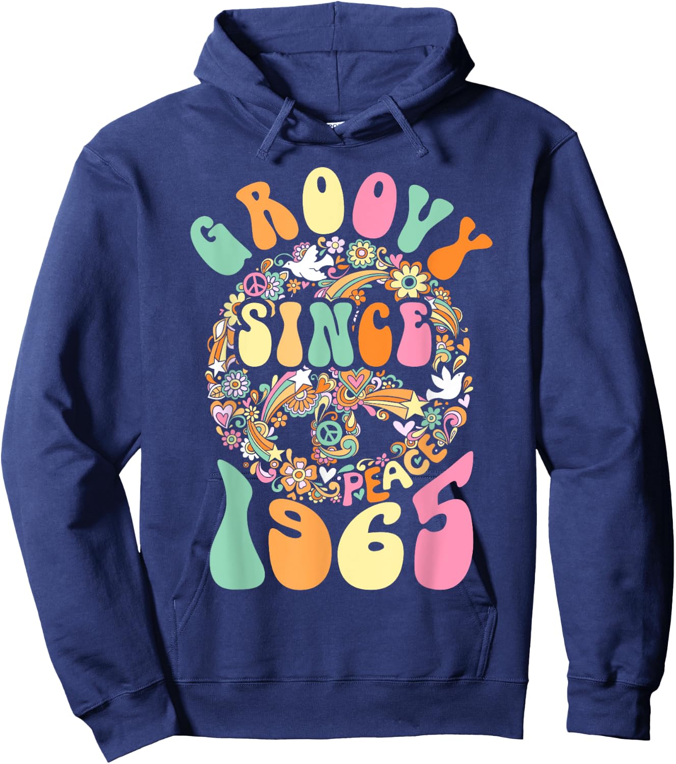 Groovy Since 1965 Peace For Vintage Birthday Party 60s 70s Hoodie - Hoodie | Navy