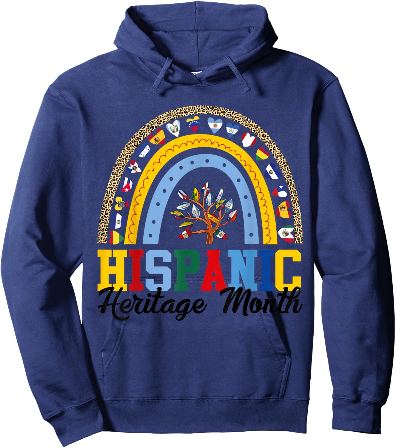 Hispanic Heritage Month all Countries Flags rainbow leopard Hoodie - Hoodie | Navy