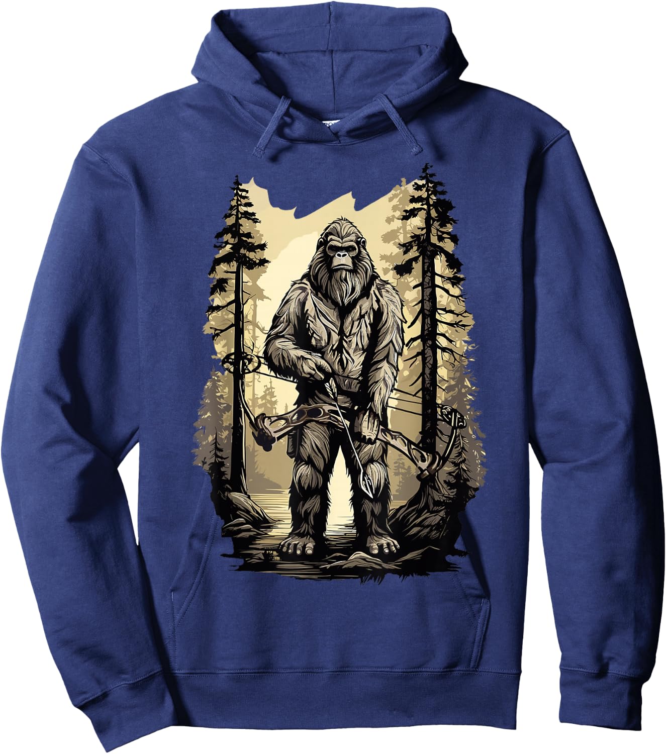 Bow Hunting Bigfoot, Funny Bow Hunting Sasquatch , Black, -Adults, Small, Short Sleeve, Classic Fit, Cotton, Polyester Hoodie - Hoodie | Navy