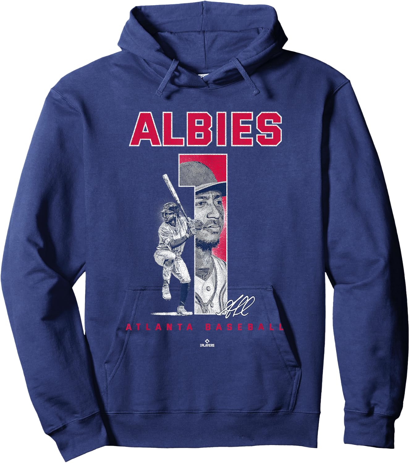 Number and Portrait Ozzie Albies Atlanta MLBPA Hoodie - Hoodie | Navy