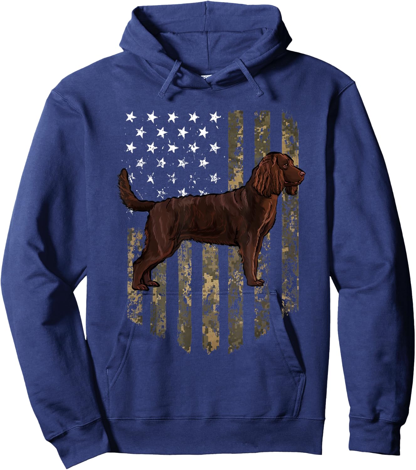 Camo American Flag American Water Spaniel 4th Of July USA Hoodie - Hoodie | Navy
