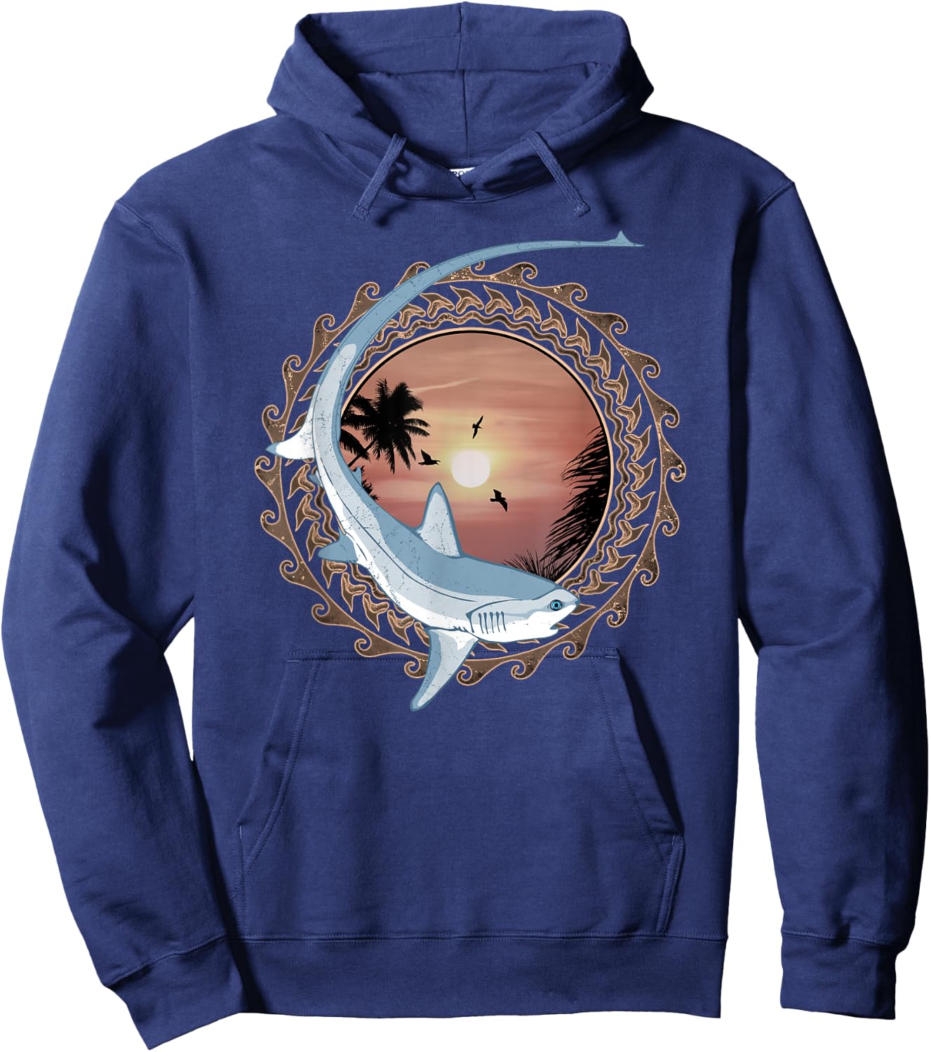 Thresher Shark Polynesian Design Hoodie - Hoodie | Navy