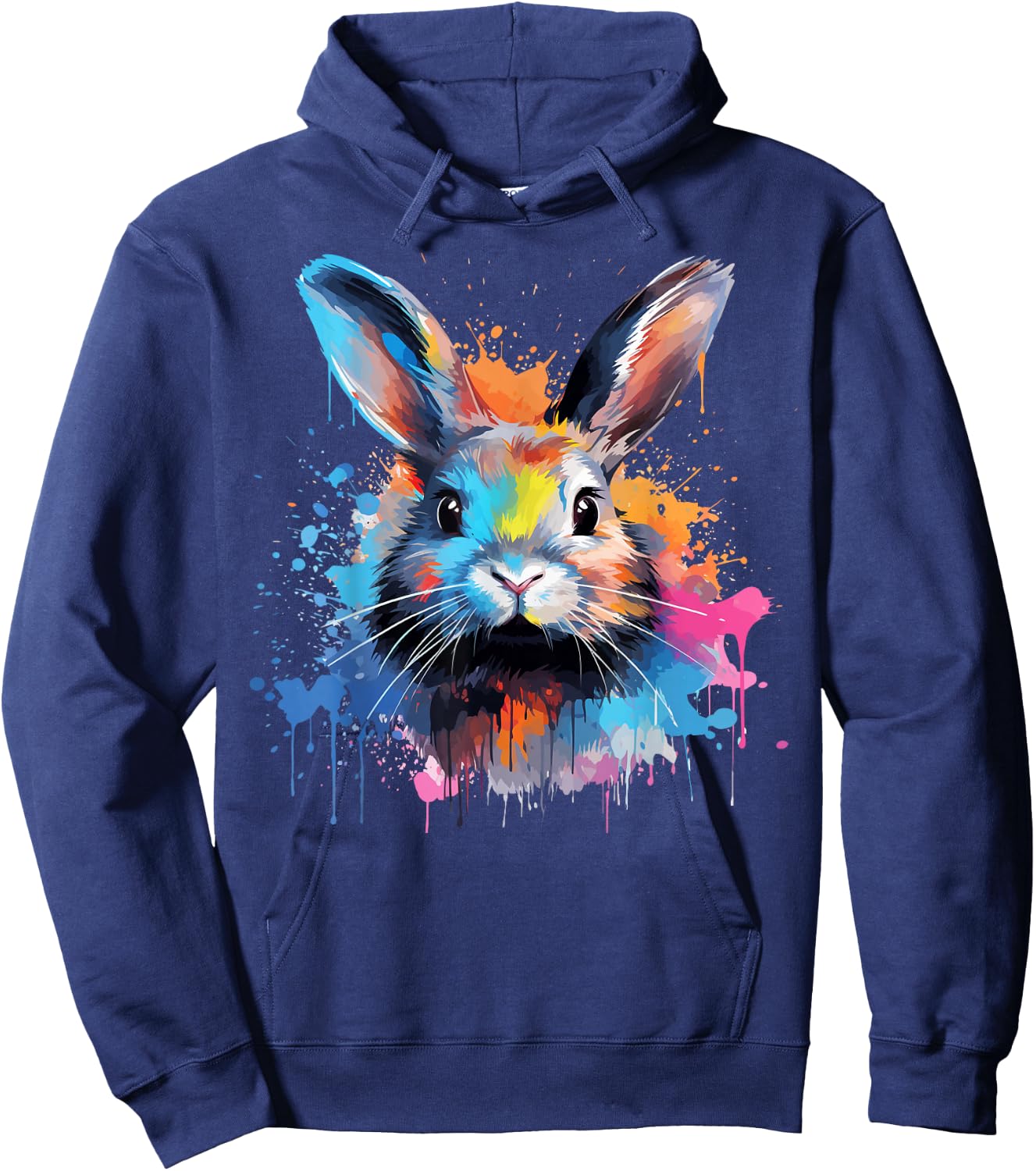 Colorful Cute Netherland Dwarf Rabbit Lover Splash Art Hoodie - Hoodie | Navy