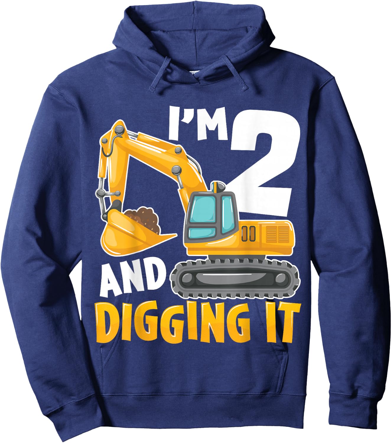 I'm Two 2 Year Old 2nd Birthday Boy Excavator Construction Hoodie - Hoodie | Navy
