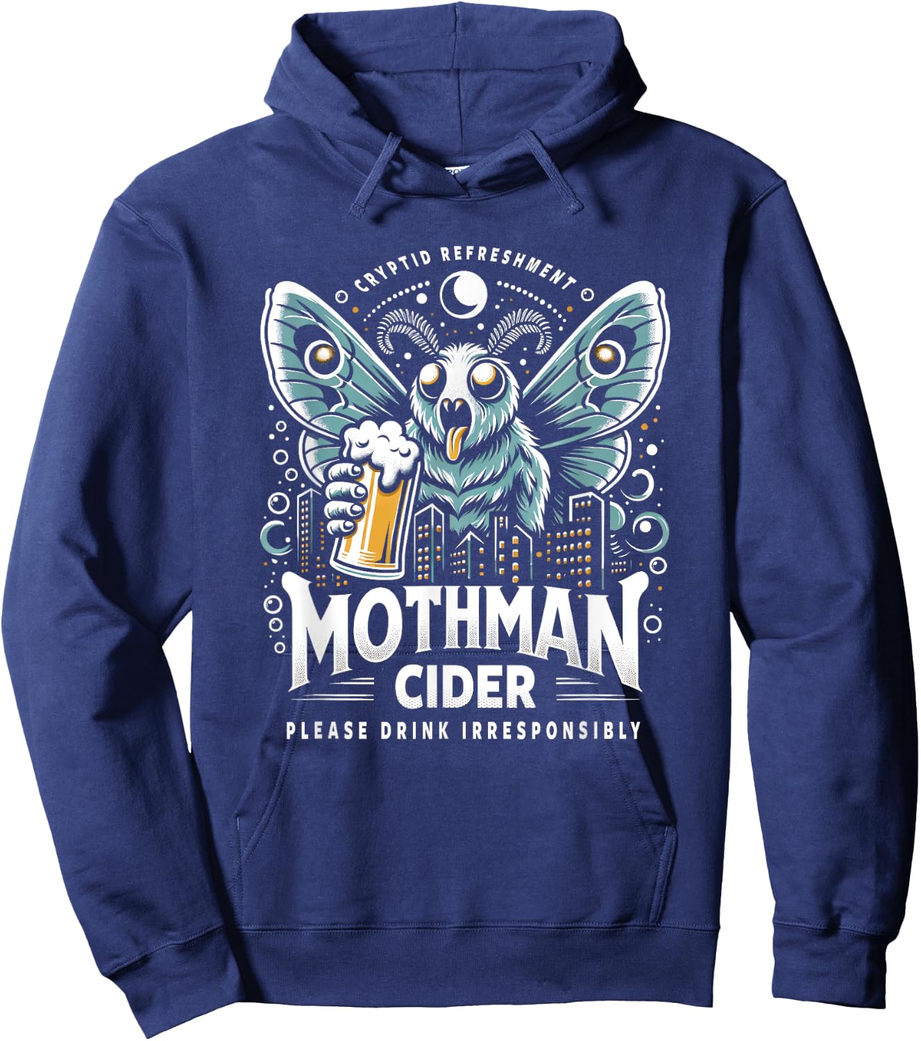 Funny Cryptid Beer Brand Parody Mothman Cider Hoodie - Hoodie | Navy