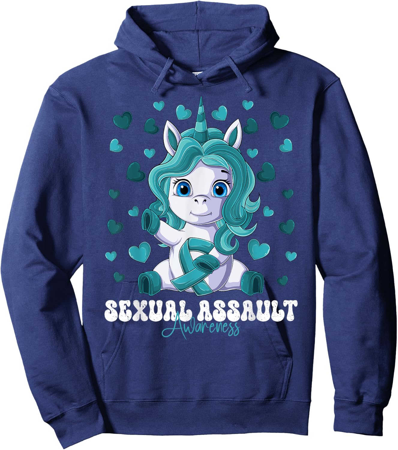 Sexual Assault Awareness Month Teal Ribbon Unicorn Hoodie - Hoodie | Navy