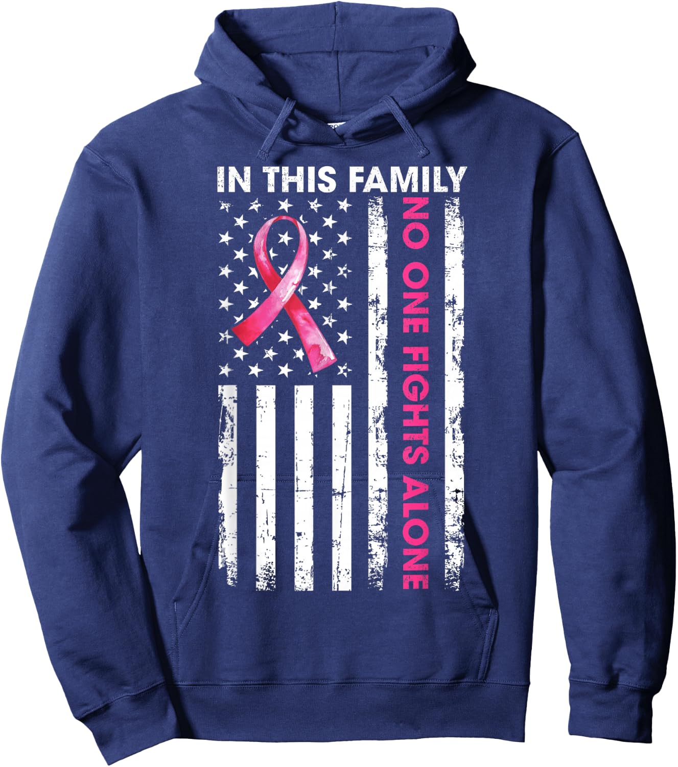 in This Family No One Fight Alone Breast Cancer Awareness Hoodie - Hoodie | Navy