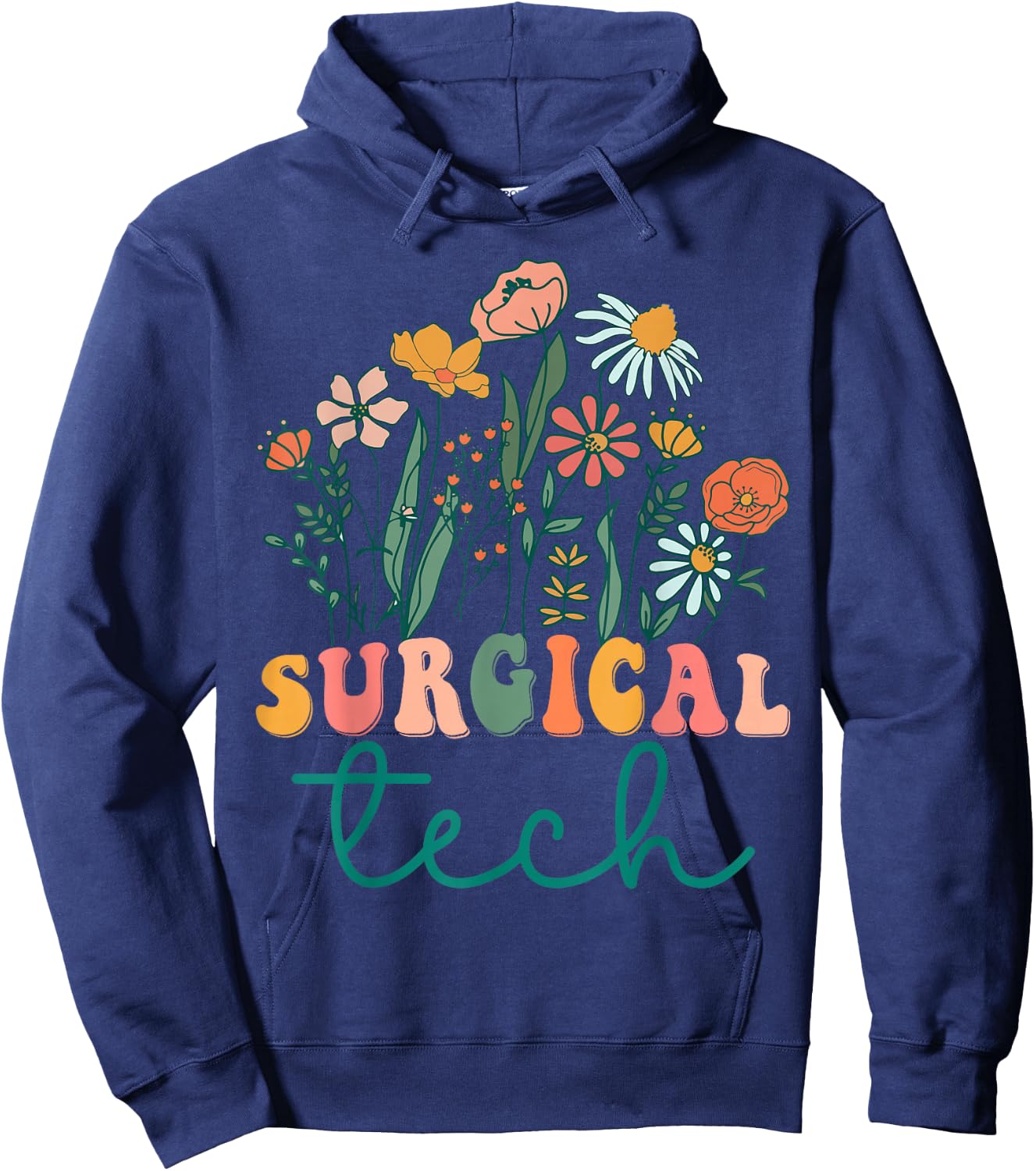 Groovy Wildflower Surgical Tech Hoodie - Hoodie | Navy