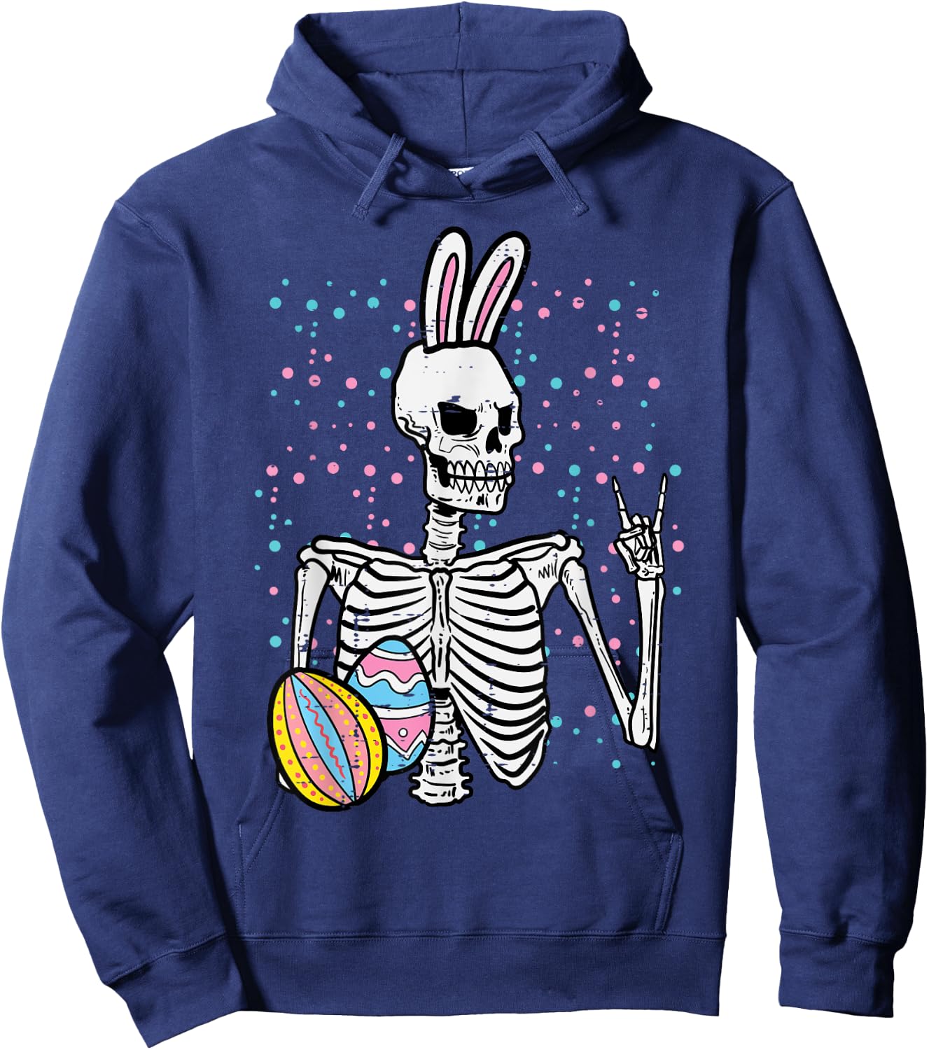 Easter Skeleton Bunny Rock Hand Rocker Boys Kids Men Teens Hoodie - Hoodie | Navy