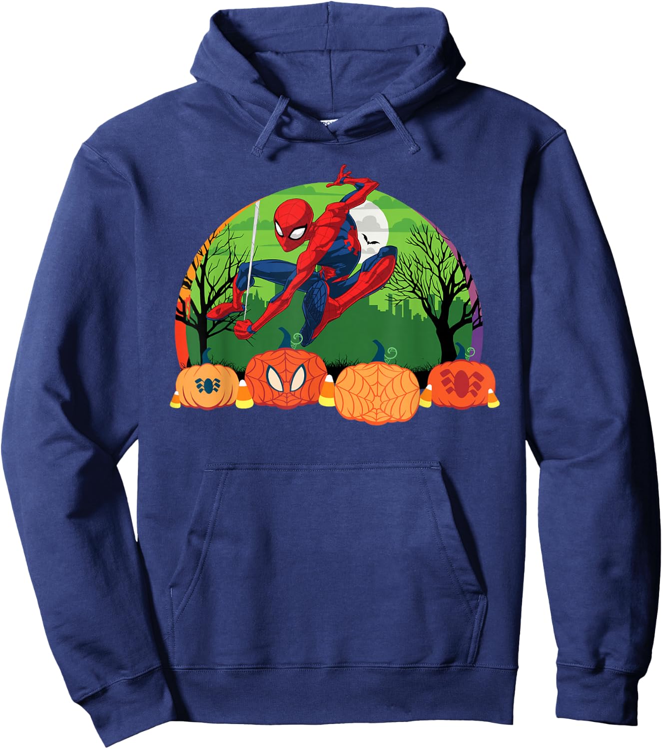 Marvel Spider-Man Spooky Halloween Night with Pumpkins Hoodie - Hoodie | Navy