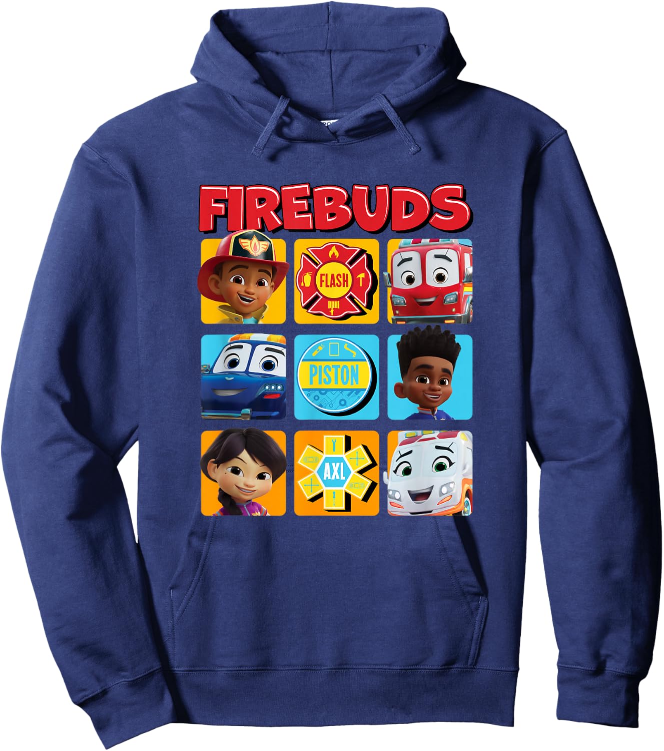 Disney Firebuds Happy Main Characters Panels Big Chest Logo Hoodie - Hoodie | Navy