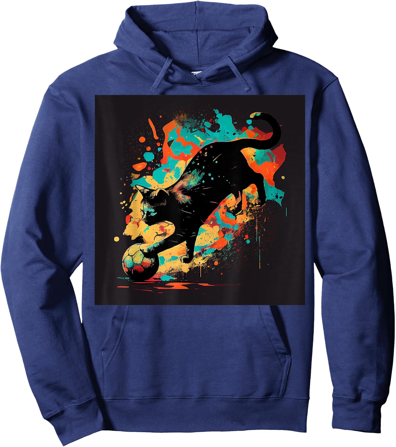 Black Cat Soccer Colorful Hoodie - Hoodie | Navy