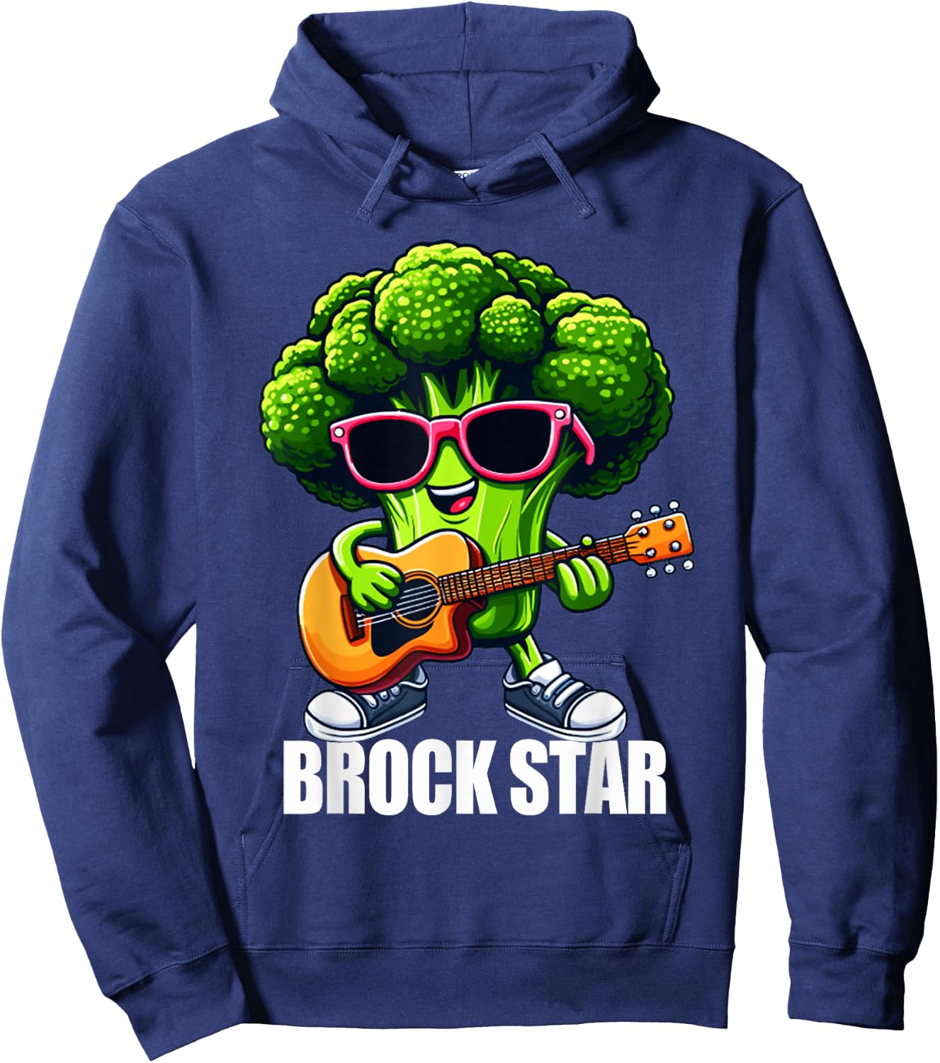 Brock Star Funny Rock and Roll Broccoli Guitar Food Pun Hoodie - Hoodie | Navy