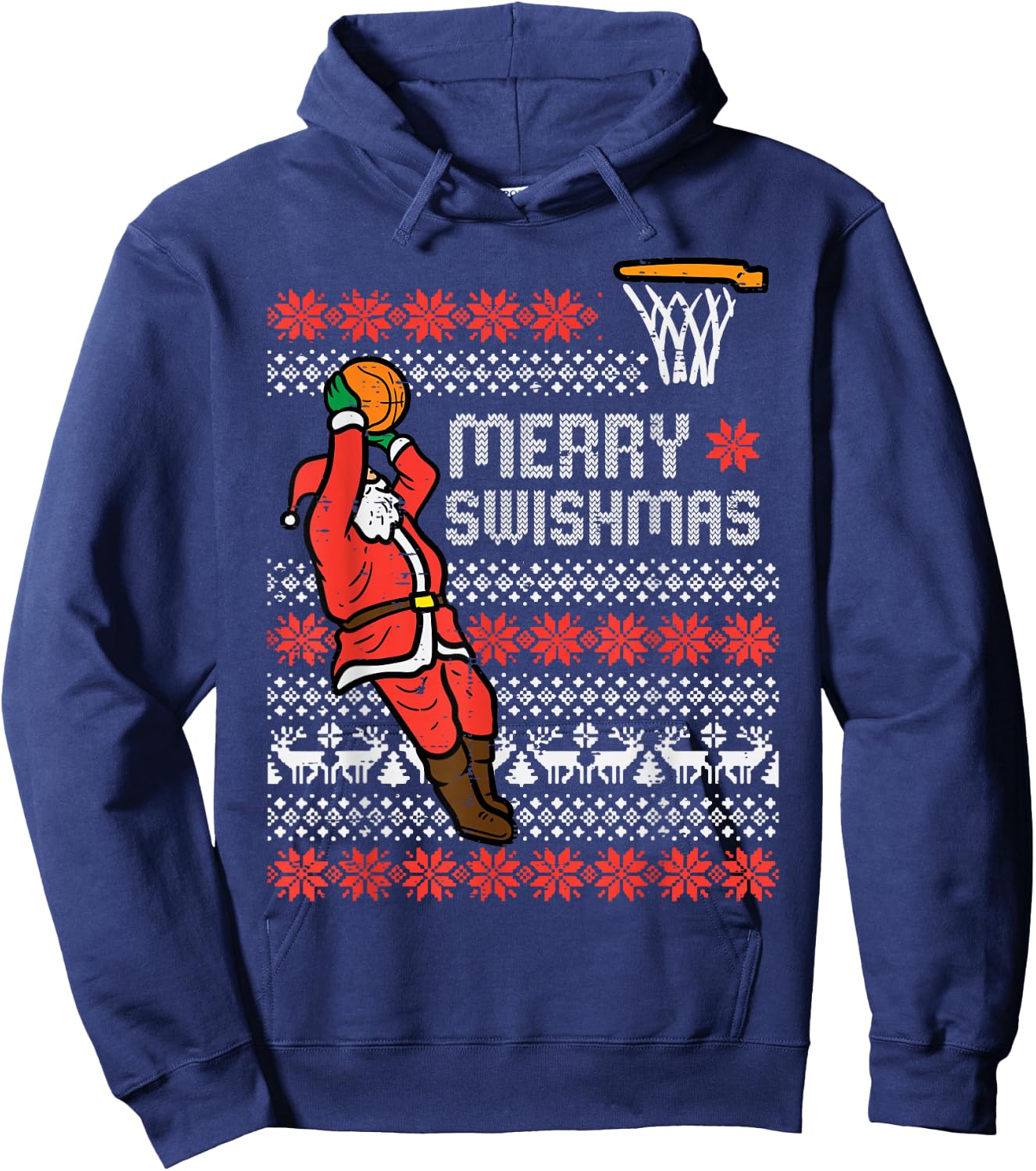 Merry Swishmas Basketball Ugly Christmas Xmas Men Boys Kids Hoodie - Hoodie | Navy