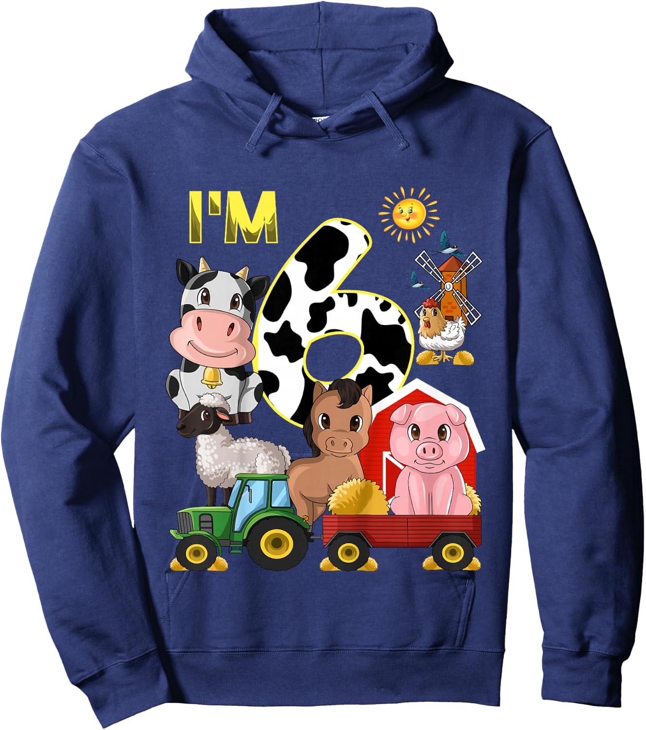 Kids Farm Animals Tractor 6th Birthday 6 Year Old Birthday Party Hoodie - Hoodie | Navy