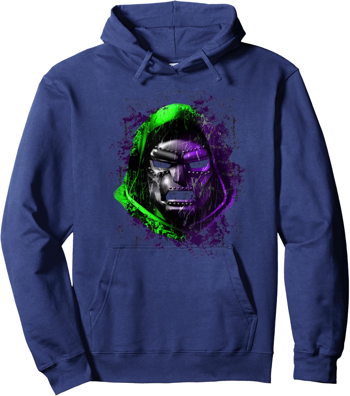 Marvel Fantastic Four Dr. Doom Mask Color Pop Distressed Hoodie - Hoodie | Navy
