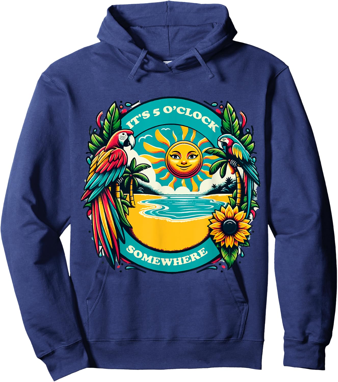 It's 5 O’clock Somewhere-Parrot Summer Beach Hoodie - Hoodie | Navy