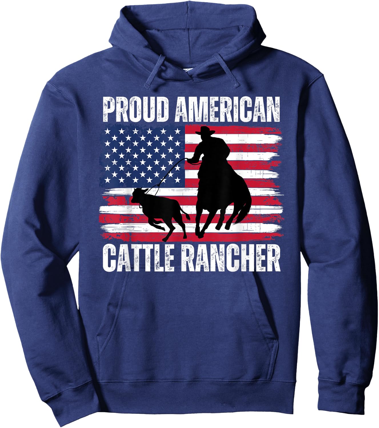 Proud American Cattle Rancher Patriotic Flag Ranchers Gifts Hoodie - Hoodie | Navy
