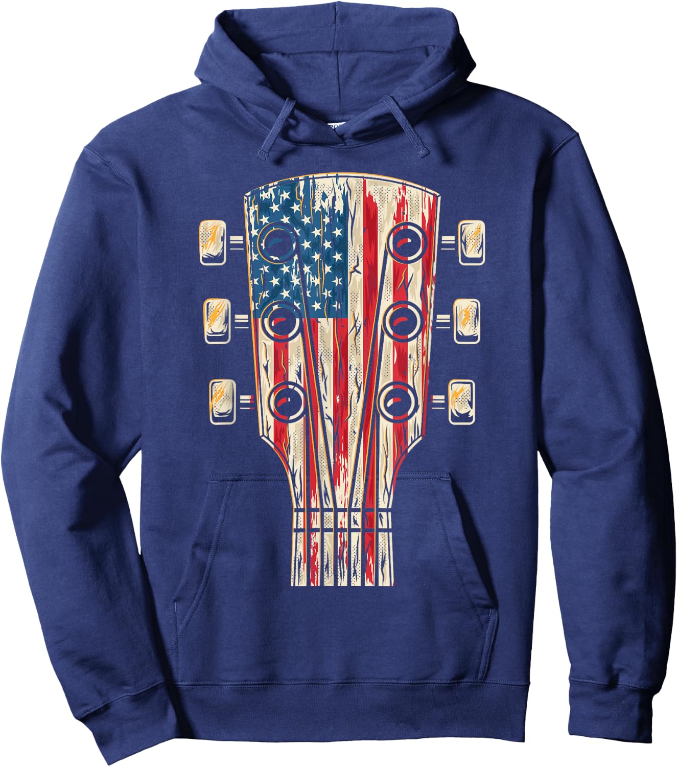 American Flag Guitar 4th of July Guitarist USA Country Music Hoodie - Hoodie | Navy