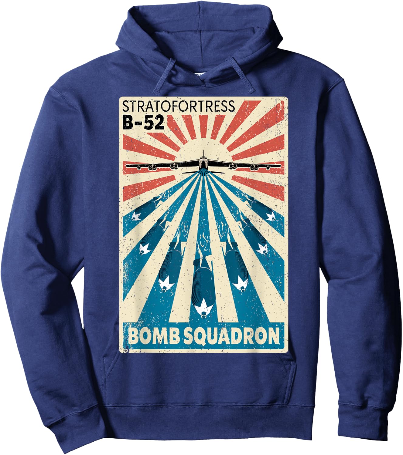 B-52 Stratofortress Bomber Vintage Bomb Squadron Poster Hoodie - Hoodie | Navy