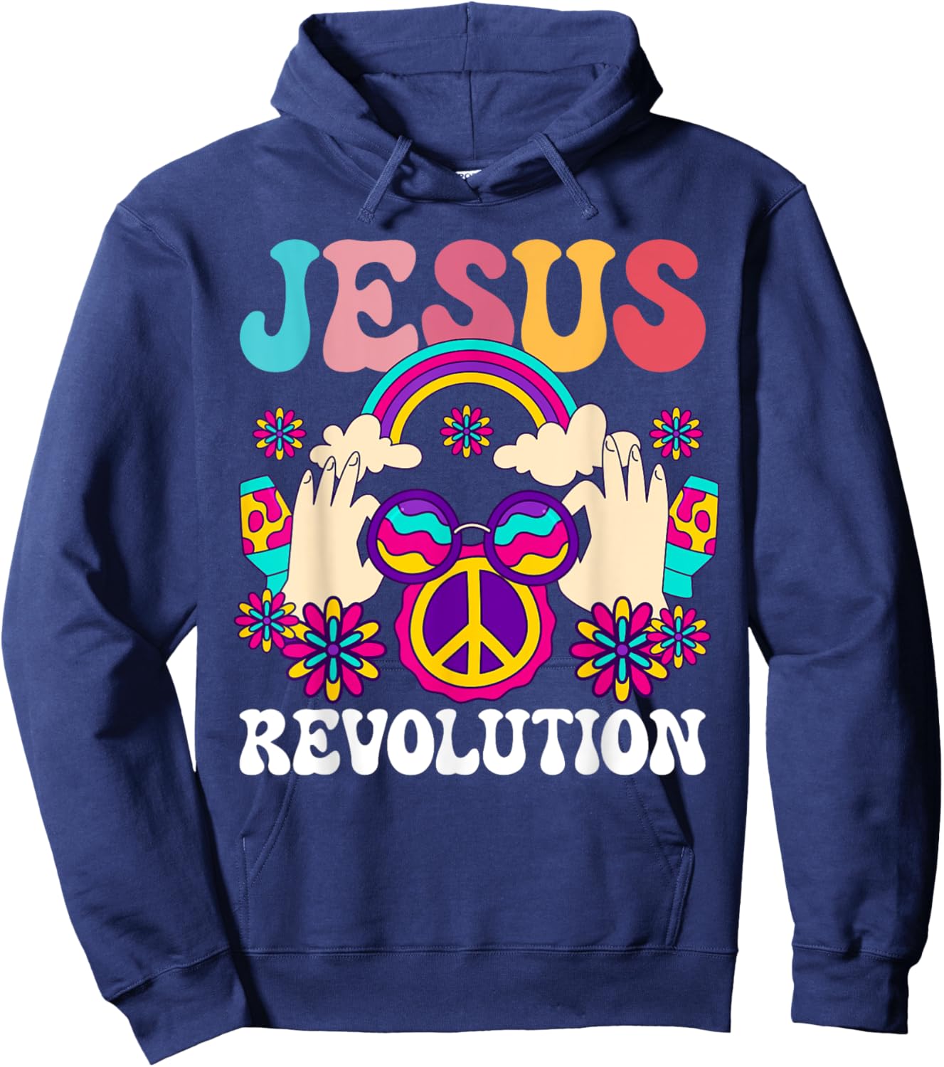 Jesus Revolution Christian Hippie Rainbow Religious Hippy Hoodie - Hoodie | Navy
